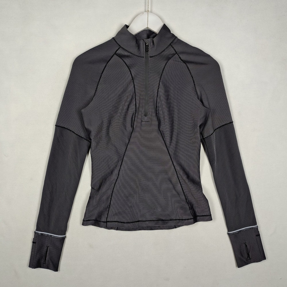 Lululemon LW3GEKS Half-Zip Mock-Neck Pullover Stripe Black White Size 6